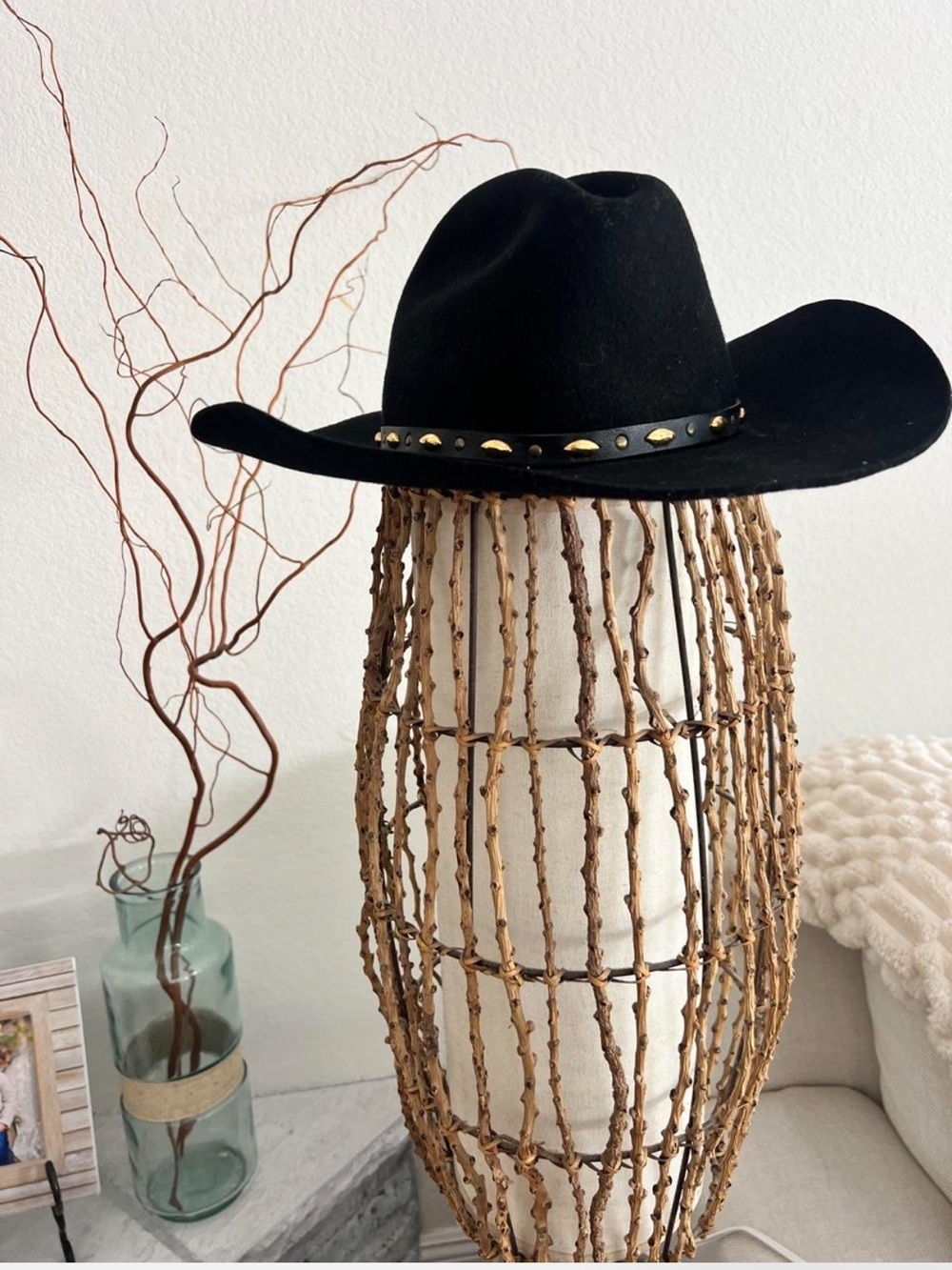 Vintage MHT Westerns Flint Black XX Fur Blend Studded Cowboy Hat Made in USA